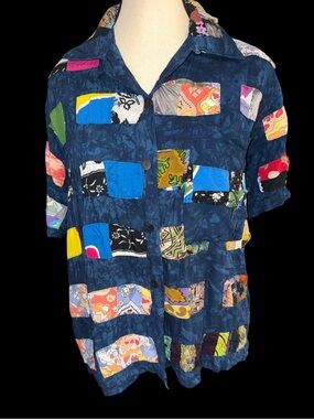 Nativewear Designs Patchwork Applique Shirt Women’s Wearable Art Rayon Boho